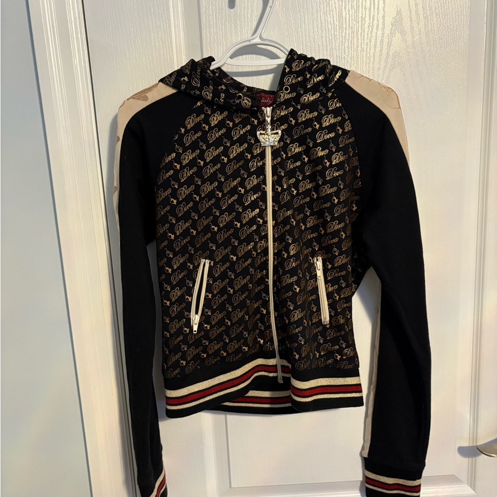 Vintage Y2K Baby Phat Diva Black and Gold Logo Hoodie
